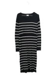 Vorschaubild 1 von Strickkleid Damen Gestreift Rippstrick Midikleid Schwarz M 38