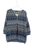Vorschaubild 1 von Damen Bluse Gr. 46 Blau Ethno Muster Viskose 3/4-Arm
