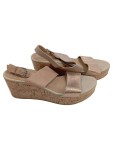 Vorschaubild 1 von Keilsandalen Damen Gr. 38 Beige Rosé Leder Kork Wedges