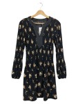 Vorschaubild 1 von Tunikakleid Gr. 38/M Schwarz Blumenmuster Bohemian Midikleid Herbst