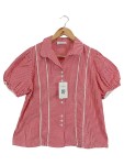 Vorschaubild 1 von Damen Trachtenbluse Gr. 38 Rot Weiß Kariert Spitze Baumwolle