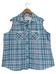 Vorschaubild 1 von C&A Canda Damen Hemdbluse Gr. 52 Blau Kariert Ärmellos Sommer