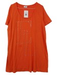 Vorschaubild 1 von T-Shirt Damen Gr. 44/XXL Orange Viskose Logo-Print Casual Kurzarm