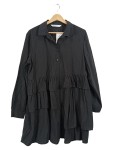 Vorschaubild 1 von Hemdblusenkleid Damen Lyocell Rüschen Minikleid Schwarz Gr. XL