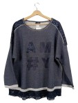 Vorschaubild 1 von Damen Pullover Grau Schriftzug Pailletten Spitze Gr. 48