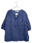Vorschaubild 1 von Bluse Damen Lochmuster Stickerei Blau Gr. 46 3XL