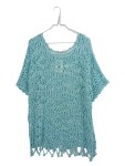Vorschaubild 1 von Damen Top L 40 Bohemian Häkel Lochmuster Türkis Kurzarm