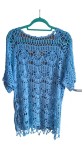 Vorschaubild 2 von Damen Top L 40 Bohemian Häkel Lochmuster Türkis Kurzarm