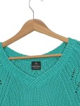 Vorschaubild 2 von Pullover Damen Gr. 40/L Türkis Baumwolle Lochmuster Casual Langarm