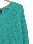 Vorschaubild 3 von Pullover Damen Gr. 40/L Türkis Baumwolle Lochmuster Casual Langarm