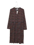 Vorschaubild 1 von Blusenkleid Damen Gr. 36 Blumenmuster Plissee Langarm Schwarz Orange