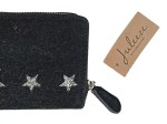 Vorschaubild 3 von Damen Geldbörse Schwarz Filz Glitzer Sterne Portemonnaie 20x10 cm