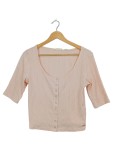 Vorschaubild 1 von Damen Shirt Rippstrick Rosa Gr. M Knopfleiste 3/4-Arm