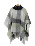 Vorschaubild 1 von Poncho Damen Gr. UNI Grau Polyester Kariert Casual Ärmellos Freizeit