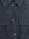 Vorschaubild 3 von Strickjacke Damen Schwarz Gr. 34/XS Baumwolle Lochmuster Feminin Langarm