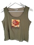 Vorschaubild 1 von Top Damen Gr. 42/XL Oliv Viskose Florales Muster Casual Ärmellos Freizeit
