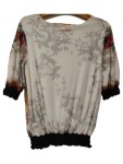 Vorschaubild 2 von T-Shirt Damen Gr. 36/S Weiß Viskose Blumenmuster Bohemian Halbarm