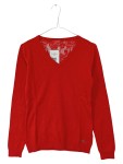 Vorschaubild 1 von Damen Pullover Gr. S Rot Spitze V-Ausschnitt Langarm Baumwolle