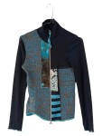 Vorschaubild 1 von Damen Jacke Gr. 34/XS Schwarz Türkis Patchwork Stehkragen