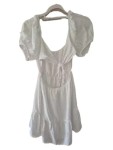 Vorschaubild 3 von Sommerkleid Damen Gr. 38/M Weiß Viskose Baumwolle Leinen Uni Midikleid