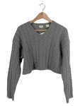 Vorschaubild 1 von Damen Pullover Cropped Zopfmuster V-Ausschnitt Grau Wolle Gr. XS