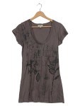 Vorschaubild 1 von T-Shirt Damen Gr. 38/M Grau Baumwolle Schriftzug Casual Kurzarm Freizeit
