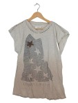 Vorschaubild 1 von T-Shirt Damen Gr. 38/M Beige Baumwolle Sterne Casual Kurzarm Freizeit