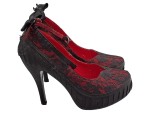 Vorschaubild 1 von Damen Pumps Gr. 37 Schwarz Rot Spitze Schleife High Heels