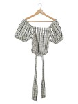 Vorschaubild 1 von Damen Bluse kariert Raffung Schleife Cropped Kurzarm weiß XS