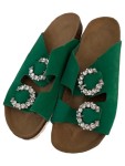 Vorschaubild 4 von Damen Pantoletten Gr. 38 Grün Wildleder Strass-Schnalle Sandalen