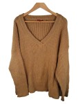 Vorschaubild 4 von Damen Pullover Gr. 42, XL Beige V-Ausschnitt Rippstrick Casual