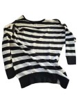 Vorschaubild 2 von Damen Pullover Streifen Strass-Logo Schwarz Weiß Gr. S
