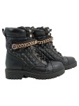 Vorschaubild 1 von Damen Stiefeletten Schwarz Gr 39 Leder Gesteppt Kette Strass