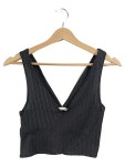 Vorschaubild 1 von Damen Pullunder Crop Top Gr. 36 S Schwarz Rippstrick V-Ausschnitt
