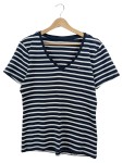 Vorschaubild 1 von Damen T-Shirt Blau Gestreift V-Ausschnitt Gr. 42, XL