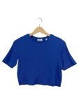 Vorschaubild 1 von Damen T-Shirt Blau Gr. 40 L Kurzarm Rippstrick Cropped Basic