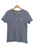 Vorschaubild 1 von Damen T-Shirt Blau Gestreift Gr. 38 M V-Ausschnitt Applikation Casual