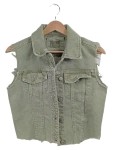 Vorschaubild 1 von Damen Jeansweste Weste Oliv Gr. 38 M Fransen Stickerei Casual