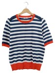 Vorschaubild 1 von Damen Pullover Gr. 40 L Mehrfarbig Gestreift Maritim Kurzarm Zierknöpfe