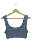 Vorschaubild 1 von Damen Crop Top Rippstrick Blau Gr. 36 S Basic Ärmellos