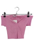 Vorschaubild 1 von Damen Pullover Cropped Kurzarm V-Ausschnitt Rippstrick Pink Gr. 36 S