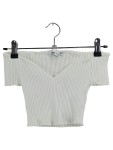 Vorschaubild 1 von Damen Pullunder Weiß Gr. 36, S Rippstrick Cropped V-Ausschnitt Kurzarm
