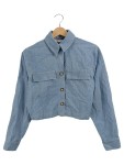 Vorschaubild 1 von Damen Jeansjacke Blau Gr. 34 XS Cropped Casual Baumwolle