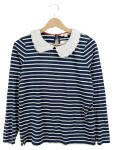Vorschaubild 1 von Damen Langarmshirt Gr. 38 M Blau Gestreift mit Spitzenkragen