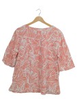 Vorschaubild 2 von Damen Bluse Rosa Blattmuster Gr. 42 Casual Leinen