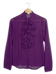 Vorschaubild 1 von Damen Bluse Lila Gr. 32 XXS Rüschen Elegant Langarm