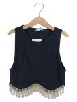 Vorschaubild 1 von Top Schwarz Gr. 34 XS Strassfransen Rippstrick Cropped Glamourös Party
