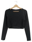 Vorschaubild 1 von Damen Langarmshirt Cropped Rippstrick Schwarz Gr. 40 L