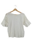 Vorschaubild 1 von Damen Bluse Gr. 38 M Weiß Spitze Romantisch Baumwolle Kurzarm