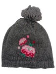 Vorschaubild 1 von Damen Strickmütze Grau Blumenstickerei Bommel Casual